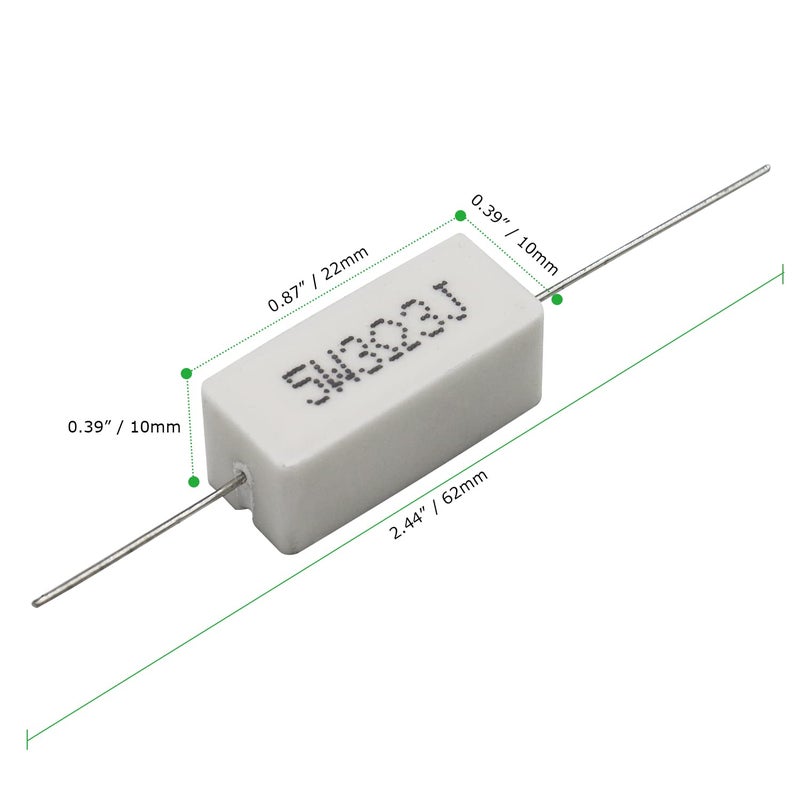Dimlove Cement Resistor, 10 PCS 5W 3.3 Ohm 5% Axial Lead Wire White Wound Fixed Ceramic Power Resistor - Flame, Heat, Moisture Resistance for Precharge Horizontal Applications - Image 3